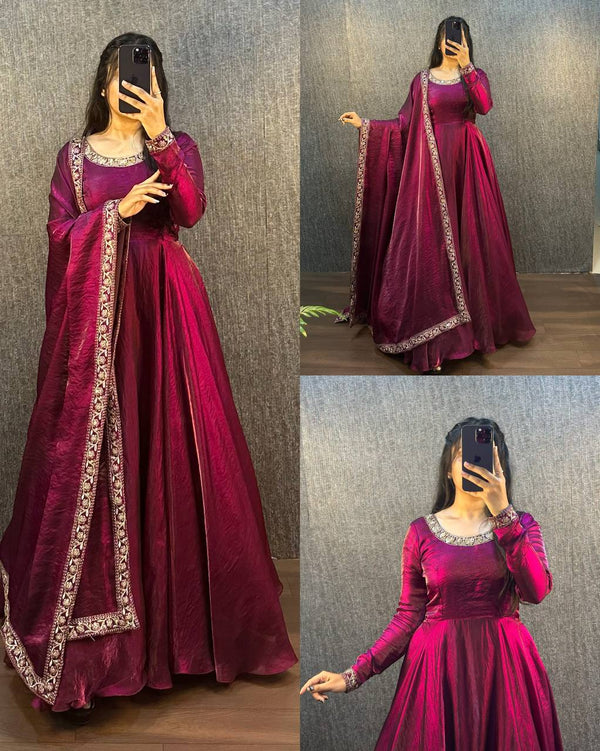 Fendy Silk anarkali gown with dupatta