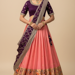 Luxurious Kota Checks Lehenga with Rich Paithani Border & Designer Maggam Work Blouse