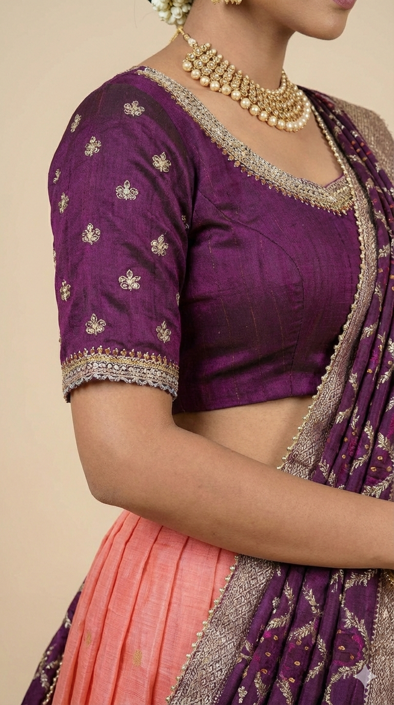 Luxurious Kota Checks Lehenga with Rich Paithani Border & Designer Maggam Work Blouse_1