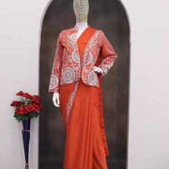 Orange Ready-to-Wear Heavy Rangoli Silk Saree with Embroidered Sequence Jacket (Koti) | 7 colours