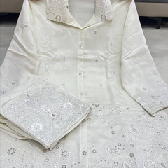 Premium Embroidered Chanderi Silk Co-ord Set for Women – Includes Top, Pants & Free Bracelet