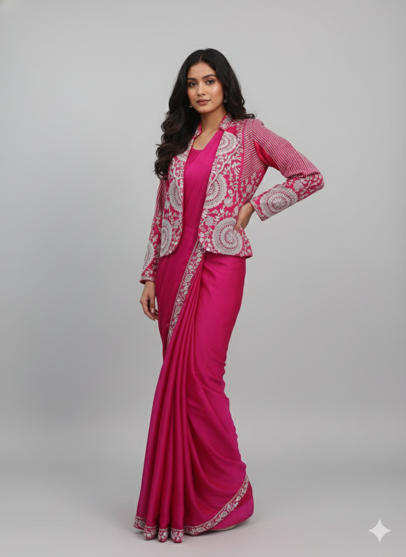 Ready-to-Wear Heavy Rangoli Silk Saree with Embroidered Sequence Jacket (Koti) | 7 colours