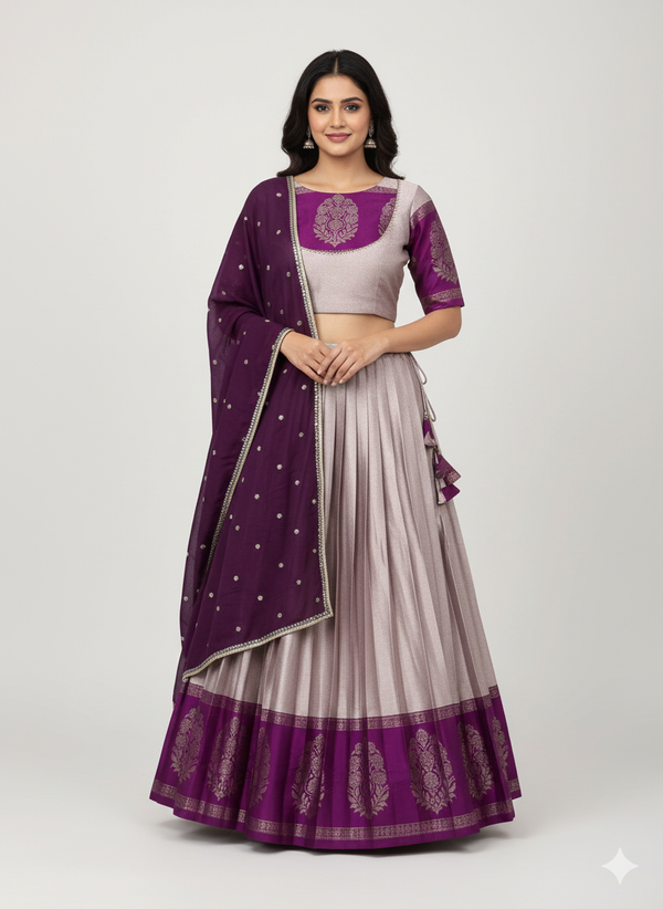 South Indian Pattu Half Saree | Festive Kanjivaram Silk Lehenga Choli – Stitched