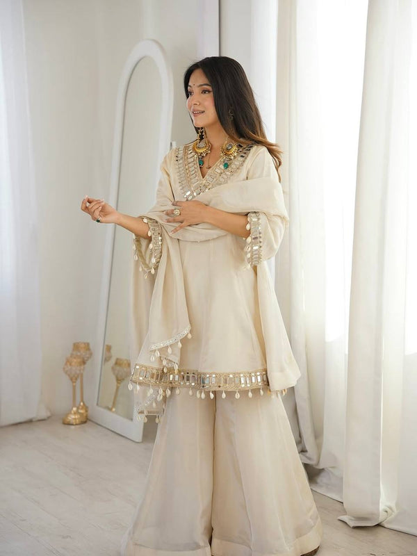 Ruhani Reflective Mirror Work Sharara Suit