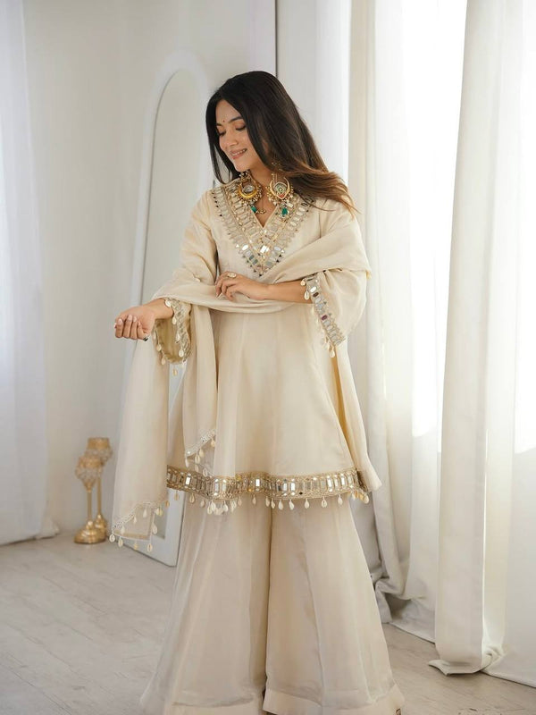 Ruhani Reflective Mirror Work Sharara Suit