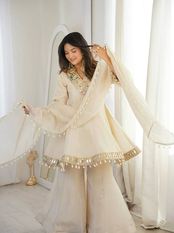 Ruhani Reflective Mirror Work Sharara Suit