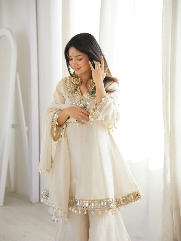 Ruhani Reflective Mirror Work Sharara Suit