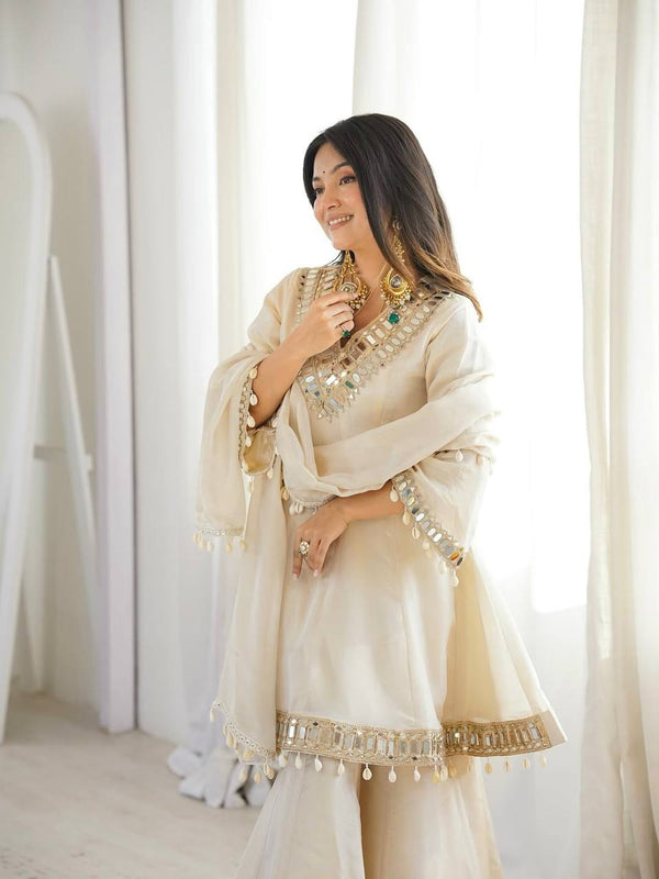 Ruhani Reflective Mirror Work Sharara Suit